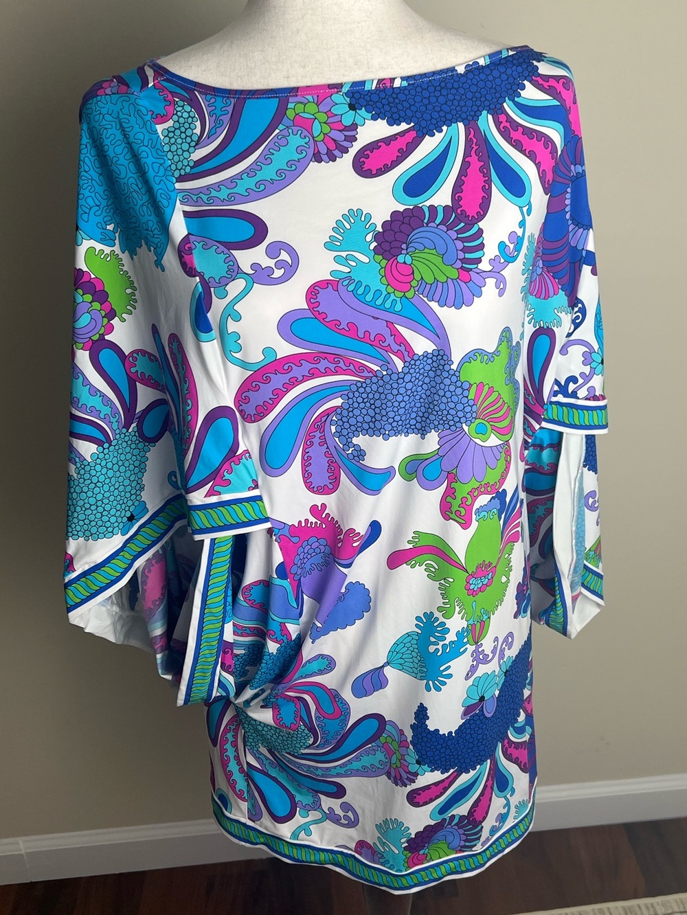Trina Turk Psychedelic Paisley Floral Tunic Dress/Swim Cover-Up - Size M